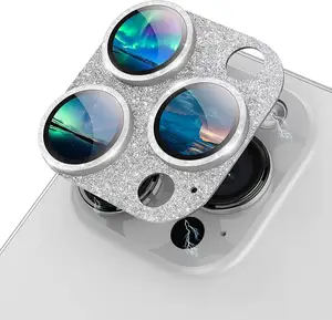 Protecteur d'écran de lentille en verre trempé pour iPhone 15 14 Pro Max Cadre d'installation Bling Armor Protection de lentille
