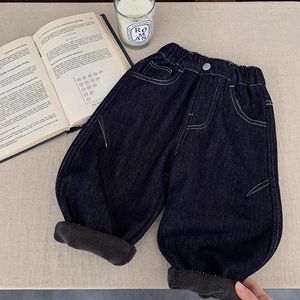 Tongxingyuan Boys Fleece-<b>lined</b> Jeans Straight Leg Winter Casual <b>Pants</b> Cotton Solid Color Kids Denim <b>Pants</b> - Product Image 4