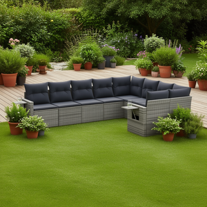 <b>Large</b> Grey Pe Rattan Outdoor Garden Sofa Set With Steel <b>Frame</b> 6 Seater Contemporary Design Weather Resistant Furniture - Product Image 2