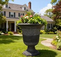 Pot de fleurs en plastique PP blanc en forme d'urne, avec piédestal gaufré, 16 pouces, pot de fleurs en terre cuite avec trou de drainage pour la maison et le jardin