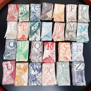 Bow-knot <strong>Thin</strong> Versatile square Plaid Summer Silk <strong>Scarf</strong> <strong>Women</strong> 26-letter Design Trendy Hair Tie Headscarf Decorative Neckerchief - Product Image 2