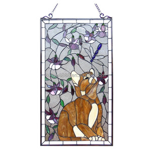 5mm Thickness Solid Customized Cat Design Tiffany Handmade Stained Glass for Indoor Decoration Door <b>Window</b> Hanging <b>Panels</b> - Product Image 3