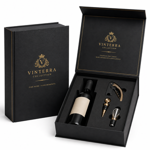 Boîte magnétique rigide noire et or personnalisée avec charnière, emballage cadeau en carton pour bouteille de vin et ensembles d'accessoires - Product Image 1