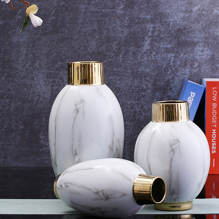 Nordic modern contracted household tabletop decoration gold  plated oval shape ceramic vase