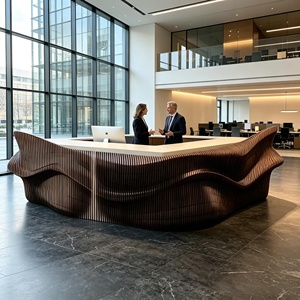 Mostrador de Recepción de Madera Maciza Personalizado con Frente Curvo Paramétrico, Mostrador Moderno para Recepción de Hotel u Oficina - Product Image 3