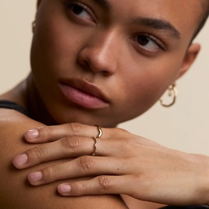 Anillos <span class=keywords><strong>de</strong></span> Diamantes Curvos <span class=keywords><strong>de</strong></span> Oro <span class=keywords><strong>de</strong></span> 14k, Joyería Minimalista, Anillo <span class=keywords><strong>de</strong></span> Plata 925, Resistente al Deslustre, Joyería Impermeable, Anillos Ajustables - Product Image 3