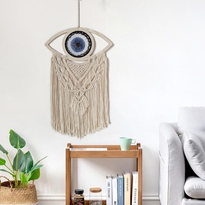 <span class=keywords><strong>Tapisserie</strong></span> tissée à la main, décoration murale en copeaux de <span class=keywords><strong>bois</strong></span> œil du diable, décoration en fil de coton, suspension murale à franges - Product Image 5