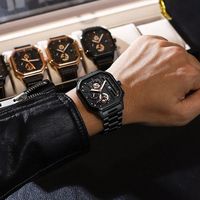 POEDAGAR 628 Montre Homme de Luxe à 3 Aiguilles, Tendance Affaires, Acier Inoxydable, Cuir, Étanche, Lumineuse, Date, Montre-Bracelet pour Hommes