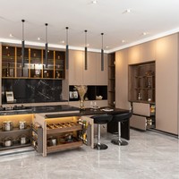 Meubles de cuisine modulaires modernes sur mesure, robinet, charnières, panneaux en mélamine, finition laquée, plan de travail en granit artificiel, évier inclus