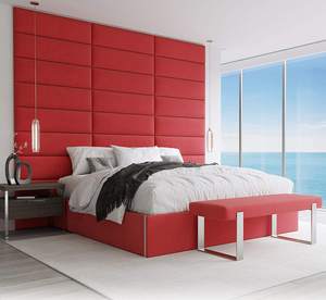 3D Multi-Functionสีแดงโฟมแผงอะคูสติกผนังผ้าสีสันสดใสหนังFauxหัวเตียงผนัง - Product Image 1