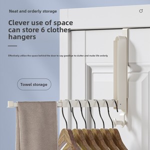 Porte-vêtements pliable en alliage d'aluminium avec crochet pour porte et support de rangement sans perforation - Product Image 2