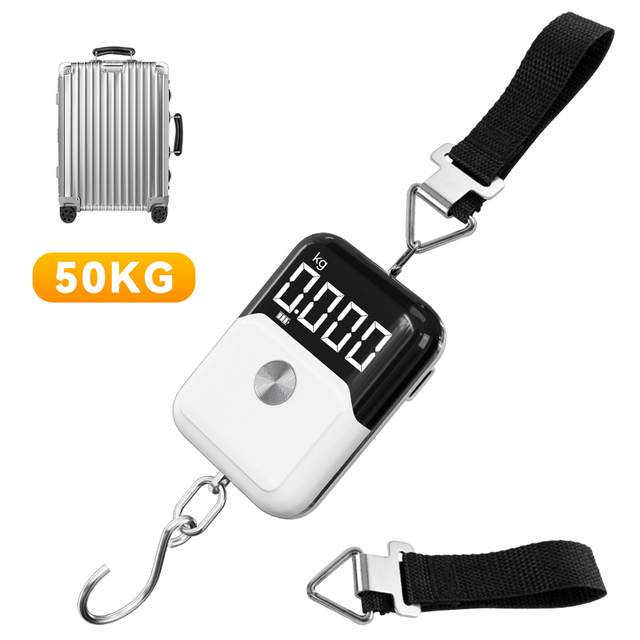 50kg Digital Travel Scale Portable Luggage Weight Electronic Hanging Weighing Tool LCD Backlight Display Handheld Weigher