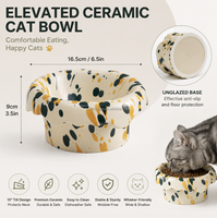 Bols en céramique MoMo Paw en marbre à texture unique, anti-déversement, avec supports en bois, pour chats et chiens de grande taille (nourriture et eau) - Vente en gros
