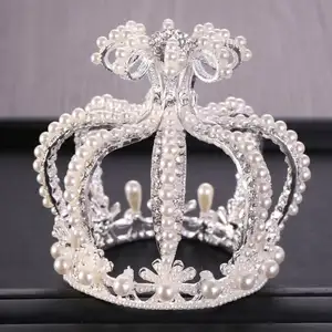 Kaimei Luxury Mutiara Rhinestone Bridal Perhiasan Perak Kristal Crown Tiara Laporan Kontes Mahkota untuk Aksesoris Rambut Pengantin Wanita