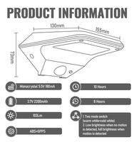 Lampe murale solaire LED au design moderne, IP65, multifonctionnelle, lumière de jardin, étanche, avec 30 LED SMD