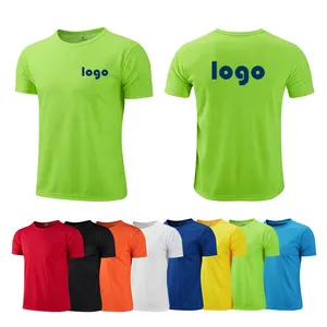 T-Shirt da uomo in bianco 100 poliestere con stampa personalizzata all'ingrosso girocollo sport camicette ad asciugatura rapida top t-Shirt tinta unita unisex