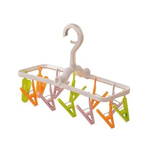 Clothing Organizer Drying Rack With 12 Colorful <b>Clips</b> Rectangle Foldable <b>Hook</b> Type For Home And Travel - Product Image 1