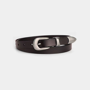Cinture Sottili per Donne, <span class=keywords><strong>Cintura</strong></span> in <span class=keywords><strong>Pelle</strong></span> Sottile per Abiti e Jeans, <span class=keywords><strong>Cintura</strong></span> alla Moda con Fibbia Argentata - Product Image 4