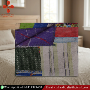 Indio 100% algodón Vintage Sari Reversible Kantha Patchwork cubierta de cama - Product Image 3