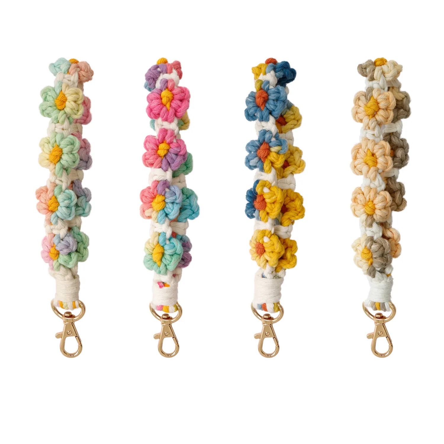 Handmade Boho Crochet daisy hoa Keychain dệt macrame Vòng đeo tay Keychain Vòng đeo tay sanahtarlik halkasi