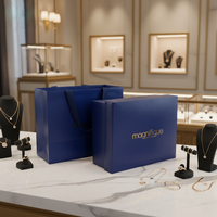Boîte à sacs pliables en papier écologique avec logo doré personnalisé de luxe, ensemble cadeau, sacs de shopping bleus haut de gamme, chaussures, fourrure