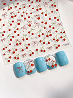 Autocollants pour ongles TSZS Cherry Bow, motifs fruits, autocollants adhésifs pour nail art, paillettes, mignons, doux, décoration de manucure DIY, vente en gros