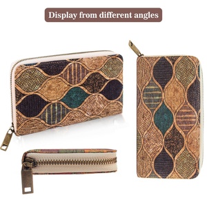 Unisex Purse Zipper Design with Card Holder Coin Pocket Eco-friendly Gift Vegan Cork Long Wallet RFID Flowers - Product Image 4