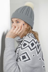 Premium Custom Winter White <strong>Pom</strong>-<strong>Pom</strong> <strong>Knitted</strong> <strong>Beanie</strong> Warm &amp; Cozy Women's Hat For Beach &amp; Travel - Product Image 3