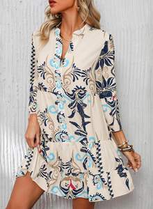 Vestidos de Verano OEM y ODM para Mujer 2026, Vestido Mini Casual con Volantes, Manga 3/4, Cuello en V, Estilo Boho, para Playa - Product Image 4