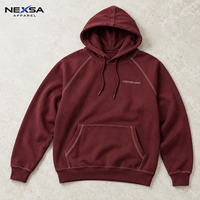 Sweat-shirts et sweats à capuche pour hommes en coton biologique bordeaux à manches raglan, personnalisables avec étiquette privée, motif graphique lettres sur coutures contrastées, style streetwear décontracté