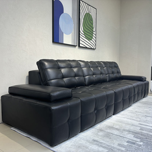 Canapé-lit moderne en cuir véritable à trois places, extensible, avec dossier rembourré, écologique, durable, confortable, assise profonde - Product Image 3