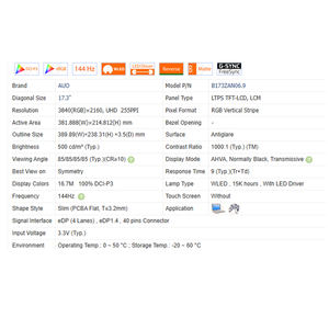 شاشة LCD للكمبيوتر المحمول 17.3 بوصة بنسبة 16:9، تقنية IPS وHDR وMini LED، معدل تحديث 120 هرتز، دقة 3840×2160، سطوع 500 شمعة/م2، تغطية ألوان 100% SRGB، نسبة تباين 1000:1، بدون خاصية اللمس، واجهة EDP 40 دبوس - Product Image 3