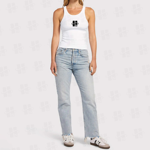 Débardeurs côtelés brodés pour femmes – T-shirts sans manches respirants et décontractés 100 % coton – Vêtements de sport pour femmes - Product Image 2