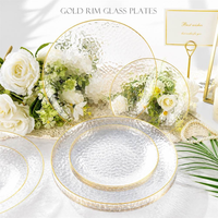 Assiettes jetables en plastique à bord doré martelé, transparentes, or, vert, rose, bleu, avec estampage à chaud doré, pour fêtes et dîners