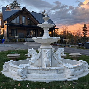 ट्रेवी हाथ से नक्काशीदार सफेद संगमरमर 3-स्तरीय जल फव्वारा के लिए पेगासस के साथ - Product Image 4