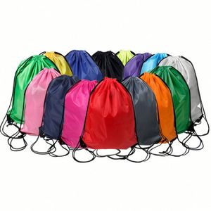 Sac à dos de sport en polyester 210D personnalisable en gros, sac de voyage en nylon avec poignée en corde, sac à chaussures à cordon, logo et lettres personnalisés - Product Image 1