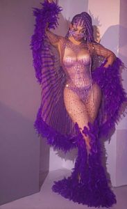 Vestido de Noche AD1362, Vestido de Fiesta Sexy con Encaje Transparente, Capa de Plumas, Traje Brillante para Actuaciones en Escenario - Product Image 3