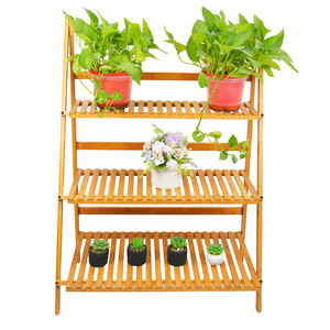 Soporte multicapa para flores, estante <span class=keywords><strong>de</strong></span> almacenamiento para macetas, <span class=keywords><strong>escalera</strong></span> <span class=keywords><strong>de</strong></span> exhibición <span class=keywords><strong>de</strong></span> bambú, estante plegable para macetas <span class=keywords><strong>de</strong></span> 3 niveles - Product Image 2