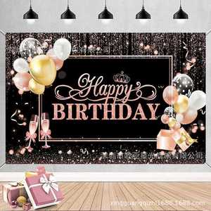 Cross Border New <span class=keywords><strong>Birthday</strong></span> Background Fabric 100D <span class=keywords><strong>Birthday</strong></span> Party Carnival Black Gold Series Banner può essere progettato con le immagini - Product Image 6