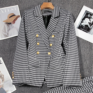 BH1652 Completo <span class=keywords><strong>Donna</strong></span> Casual Retrò con Blazer a Pois in Velluto Antirughe e Pantaloni, Vestibilità Regolare - Product Image 6
