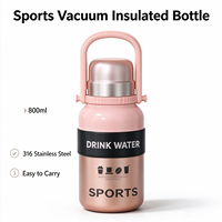 Botol Air Olahraga Terisolasi Stainless Steel 316 800ml Termos Vakum Portabel dengan Pegangan