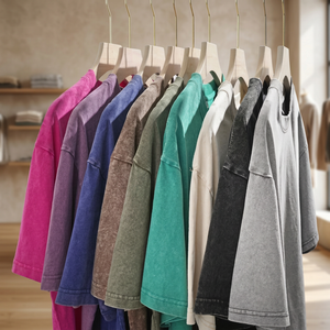 เสื้อยืดคอกว้างแขนสั้นผู้ชาย สีพื้น ผ้าฝ้ายถัก 100% เสื้อฤดูร้อน น้ำหนักเบา - Product Image 4