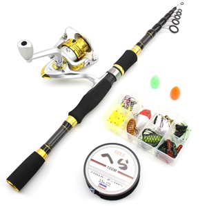 Ensemble canne à pêche Searcher Lure 1,8 m télescopique avec moulinet spinning et accessoires de pêche - Product Image 1