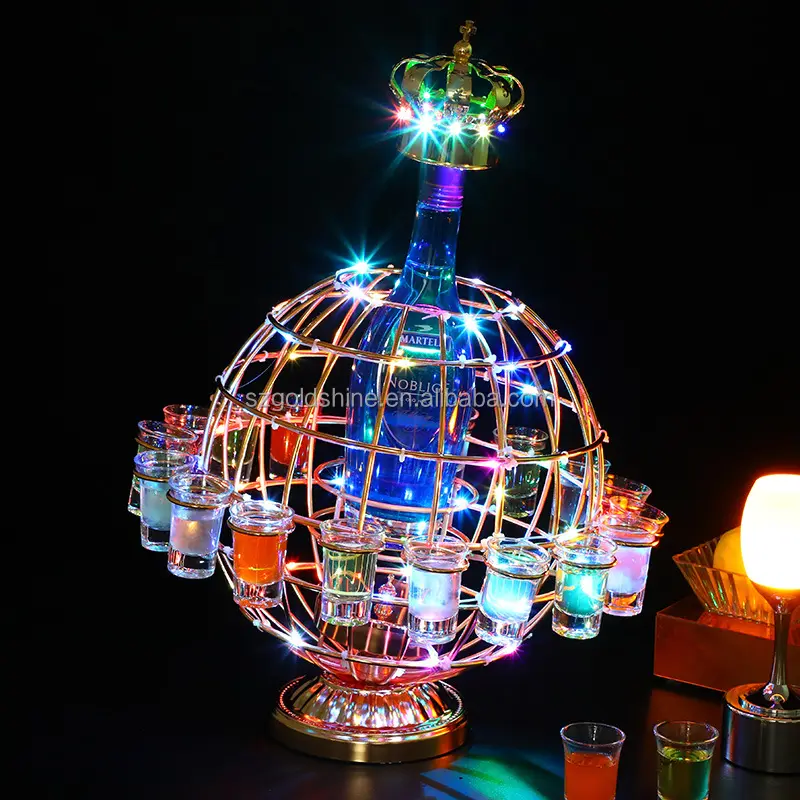 Présentateur de bouteilles, étagère à cocktail, porte-verre lumineux LED porte-vin lumineux porte-vin rechargeable porte-bouteille