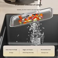 Évier de cuisine rectangulaire moderne multifonctionnel fait main en acier inoxydable 304 noir de 5 mm avec robinet, grand bac unique