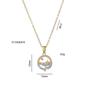 AA016255 chapado en oro delicado cristal circón círculo signo de <span class=keywords><strong>la</strong></span> suerte collar cobre estrella <span class=keywords><strong>Luna</strong></span> colgante gargantilla joyería Mujer - Product Image 5