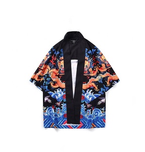 Fashion <strong>Men</strong> <strong>Kimono</strong> Cardigan Chiffon Dragon <strong>Jacket</strong> Casual Wholesale - Product Image 2