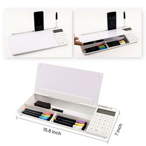 Tableau blanc effaçable à sec de bureau en verre blanc compact avec support pour clavier et rangement pour notes - Product Image 3