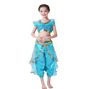 ชุดเจ้าหญิงอาหรับสีเขียวอมฟ้าสำหรับเด็กผู้หญิง เสื้อครอปปักเลื่อมพร้อมกางเกงฮาเร็ม สำหรับฮาโลวีนและงานคาร์นิวัล - Product Image 1
