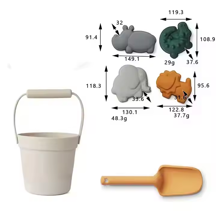 Animal 6Pcs in a set  Little Grey Bucket and Mustard Shovel
